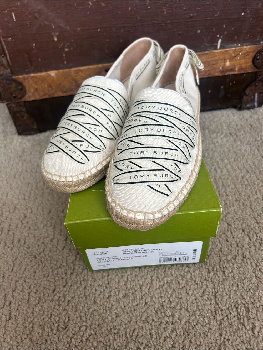Tory Burch Cream Canvas Logo Espadrilles